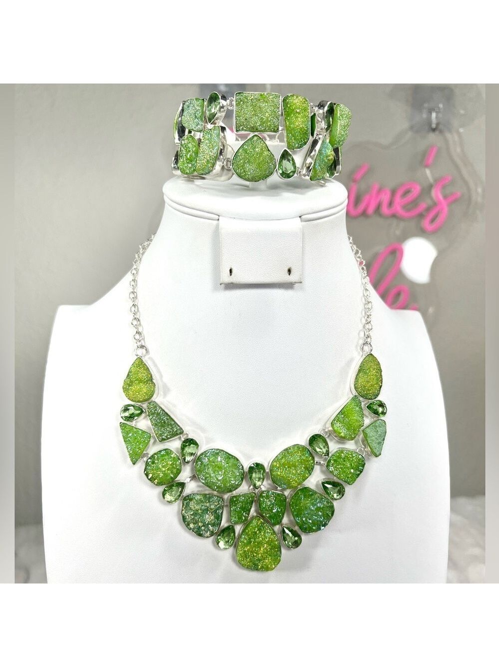 #2 Green Titanium Drusy 925 Gemstone Large Necklace ONLY